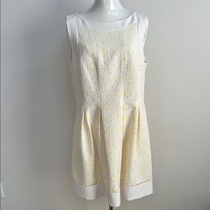 J Howard Yellow White Floral Eyelet Pleated Sleeveless Dress 14P Coquette Spring